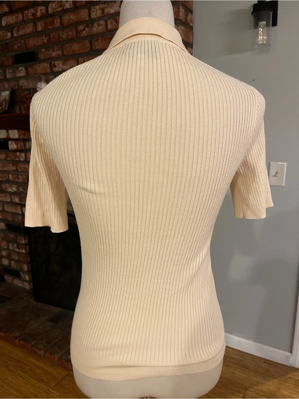 Tuckernuck Cream Ribbed Polo Button-Down Top - Picture 2 of 4